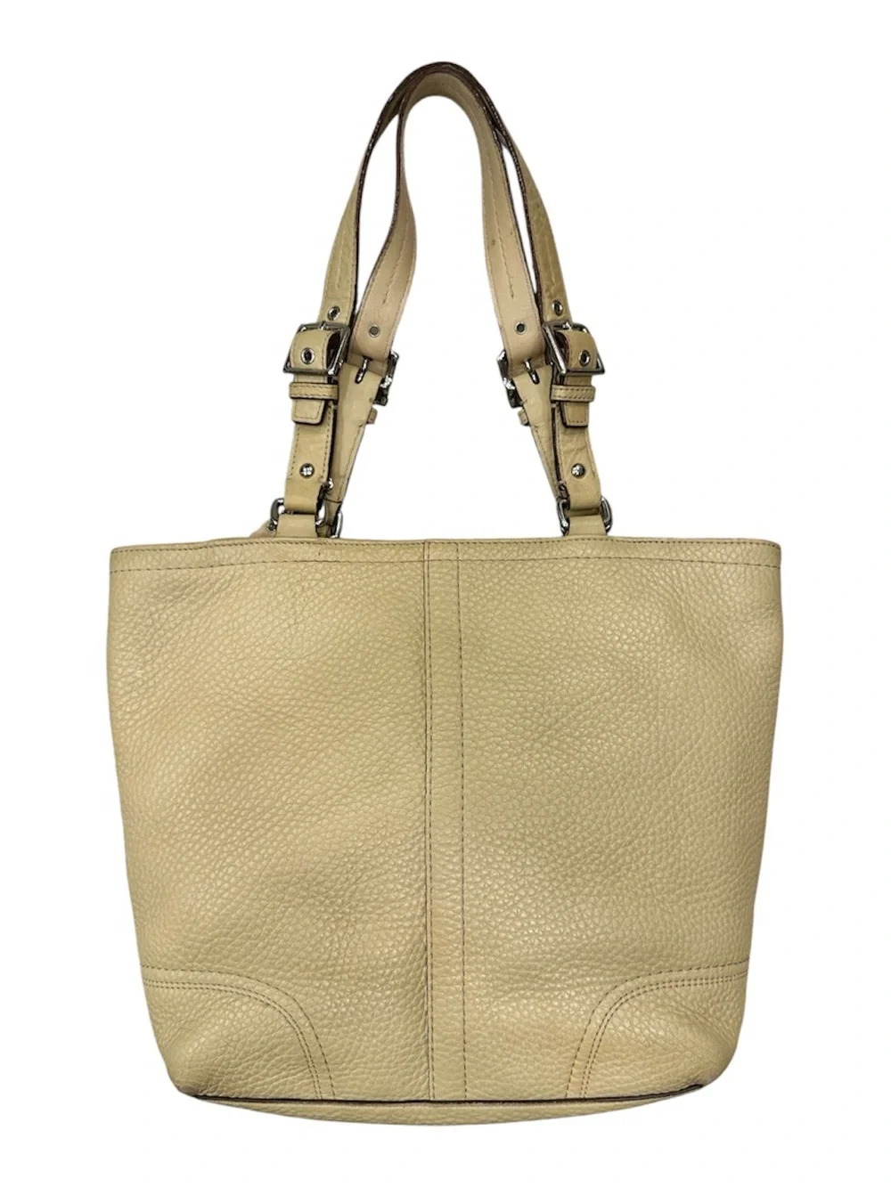 Coach Soft Pebbled Leather Tote Bag Cream Beige Shoulder Purse F13089